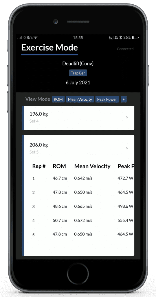 Barbell Mate Application Exercise Mode Screen